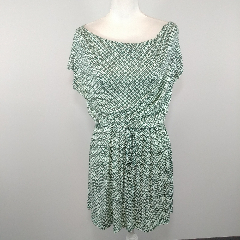 Simplicite Green Print Midi Dress - Cinched Waist